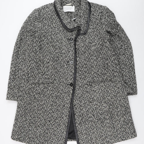 Windsmoor Women's Black Herringbone Wool Blend Mid-Length Overcoat Size 18