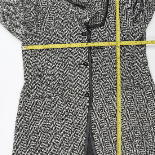 Windsmoor Women's Black Herringbone Wool Blend Mid-Length Overcoat Size 18