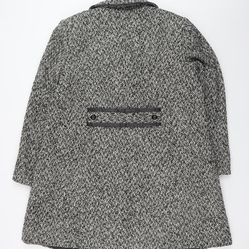 Windsmoor Women's Black Herringbone Wool Blend Mid-Length Overcoat Size 18