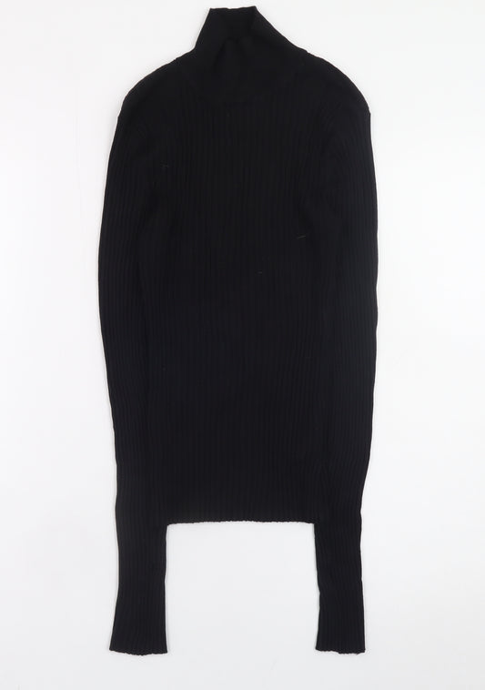 Threadbare Women’s Black Roll Neck Ribbed Knit Jumper Size 10 Tall