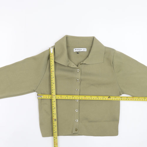 Stradivarius Women's Green Cropped Collared Button-Up Top XS