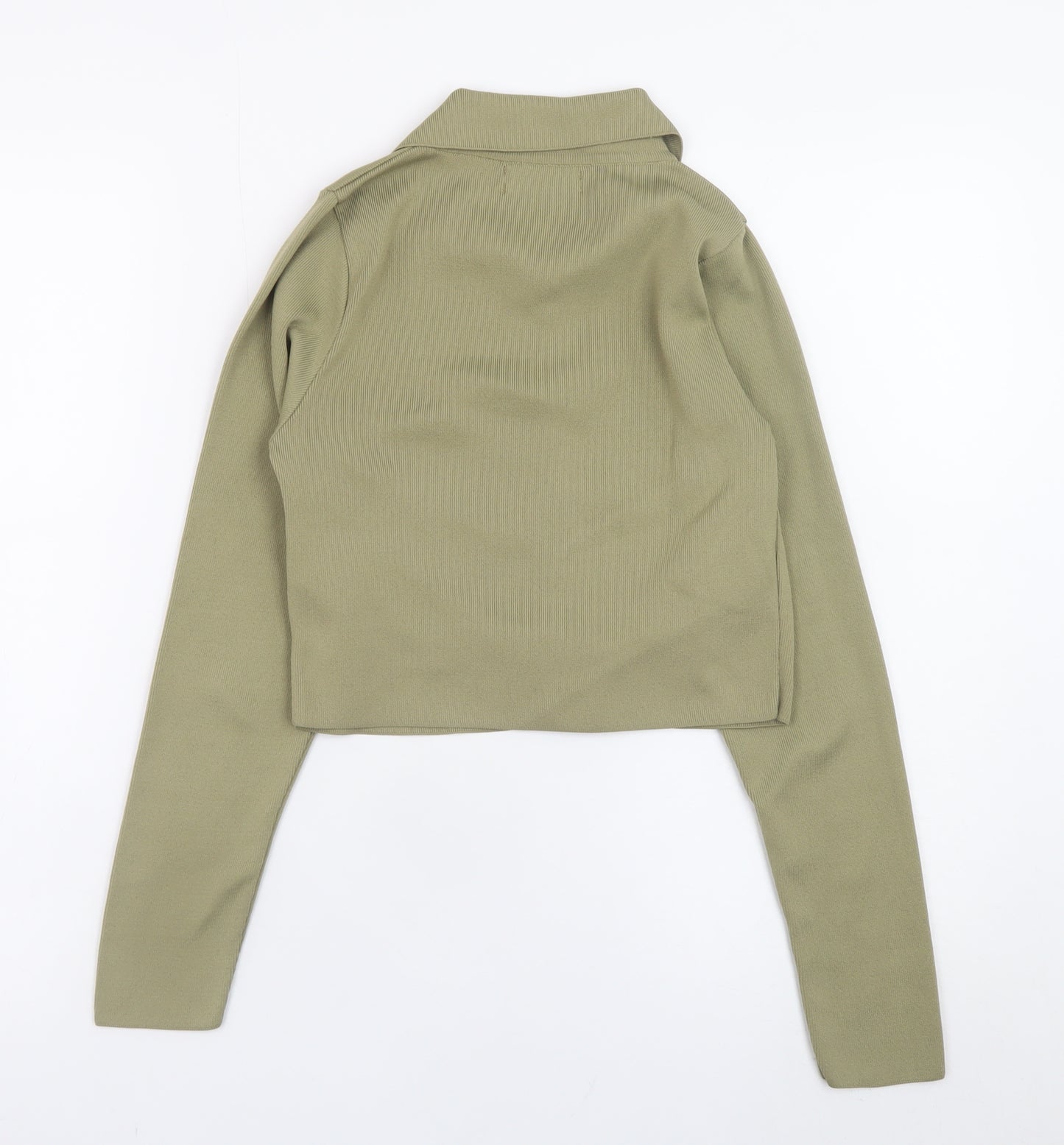 Stradivarius Women's Green Cropped Collared Button-Up Top XS