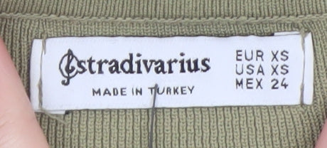 Stradivarius Women's Green Cropped Collared Button-Up Top XS