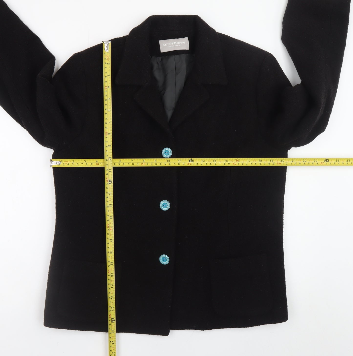 Liz Claiborne Women's Black Wool Blend Blazer Size 14 Classic Fit