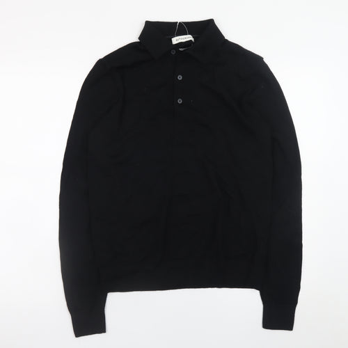 Marks and Spencer Men’s Black Merino Wool Collared Henley Jumper S