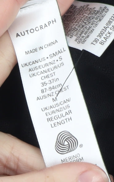 Marks and Spencer Men’s Black Merino Wool Collared Henley Jumper S