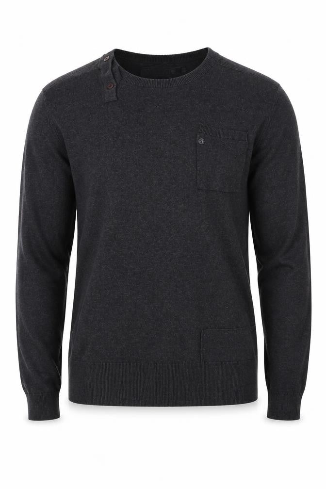 Front view of Fly53 Men Black Cotton Crew Neck Button jumper M