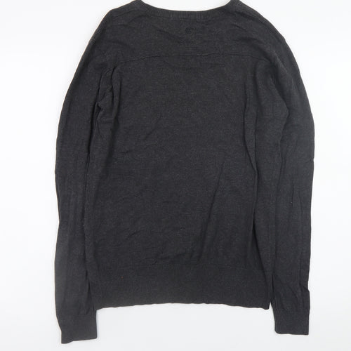 Fly53 Men Black Cotton Crew Neck Button Pullover Jumper M