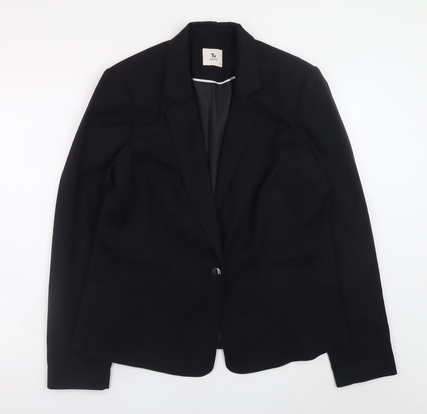 Tu Women Black Regular Fit Blazer Size 16 Lined Work Jacket