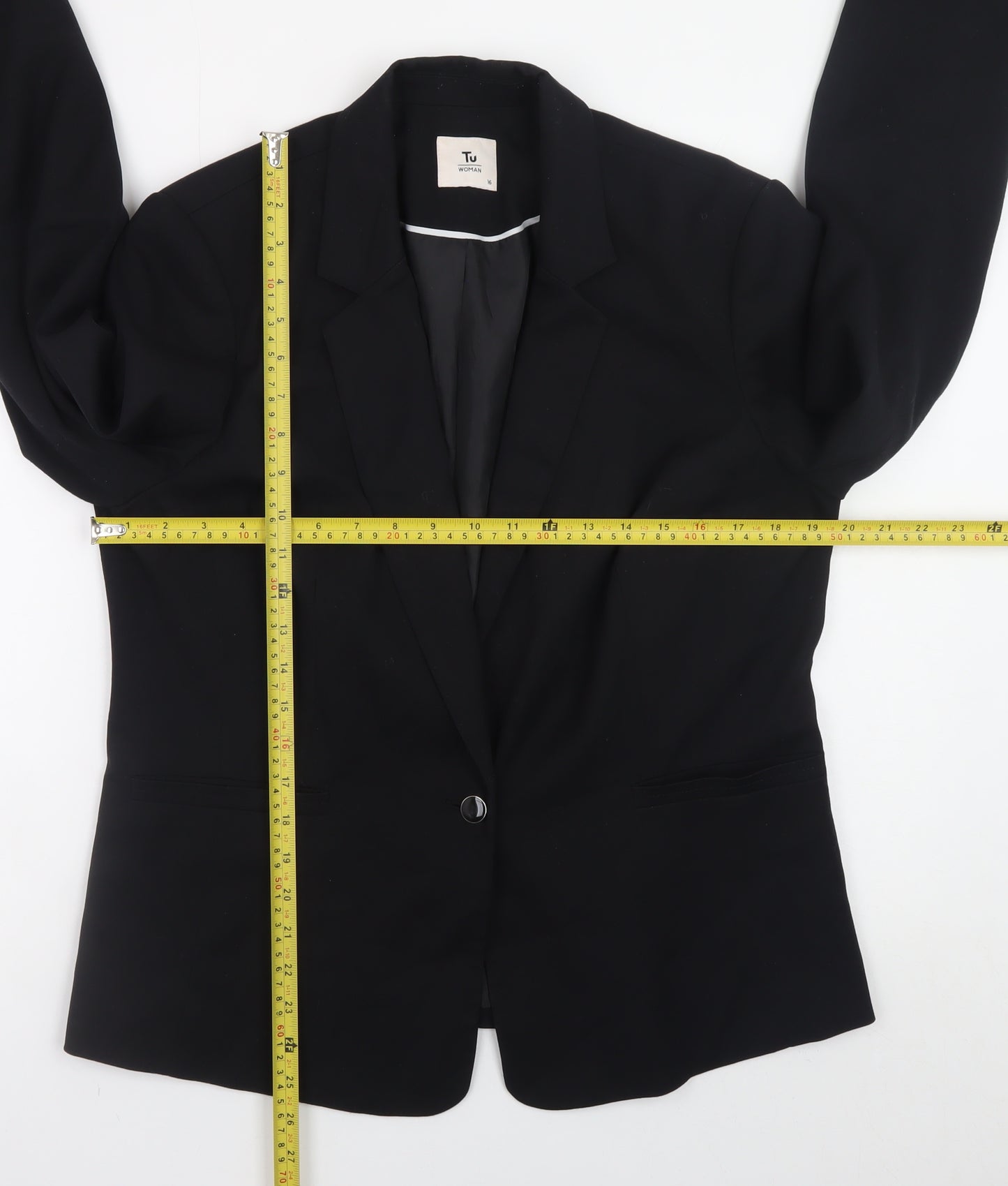 Tu Women Black Regular Fit Blazer Size 16 Lined Work Jacket