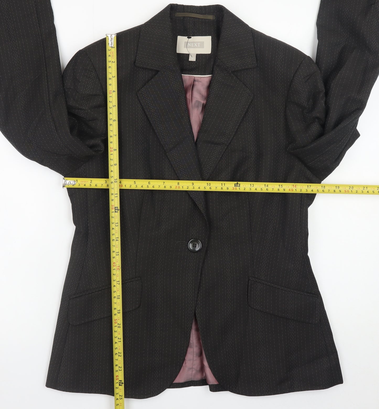 Next Womens Black Wool Blend Pinstripe Blazer Size 12