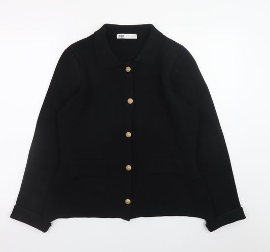 Zara Women Black L Classic Knit Button Jacket