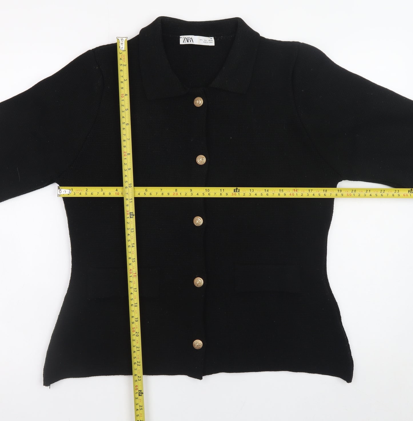 Zara Women Black L Classic Knit Button Jacket