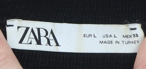 Zara Women Black L Classic Knit Button Jacket