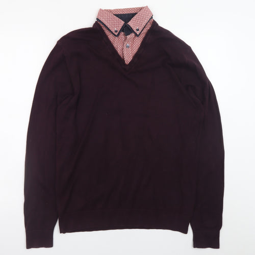 Next Men’s Brown V-Neck Cotton Blend Pullover Jumper Medium