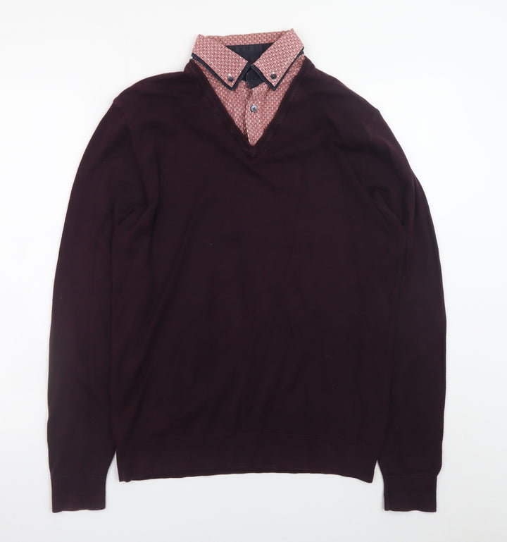 Next Men’s Brown V-Neck Cotton Blend Pullover Jumper Medium