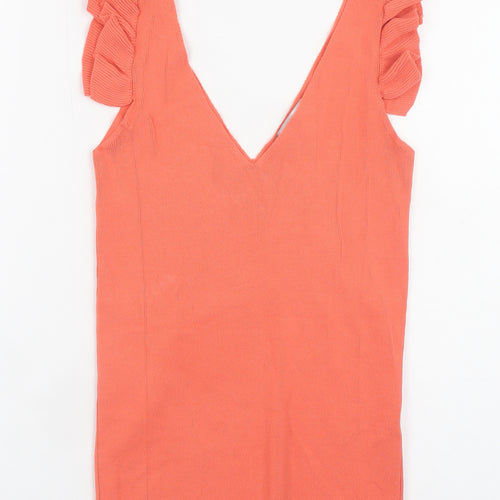 Next Women's Orange Ruffle Sleeve V-Neck Knit Tank Top Size 6