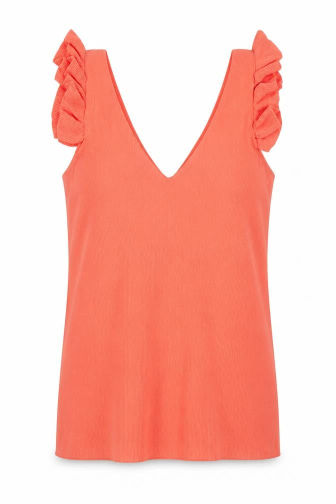 Front view of Next Women's Orange Ruffle Sleeve V-Neck Knit Tank Top, size 6