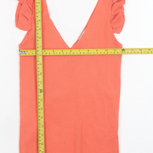 Next Women's Orange Ruffle Sleeve V-Neck Knit Tank Top Size 6