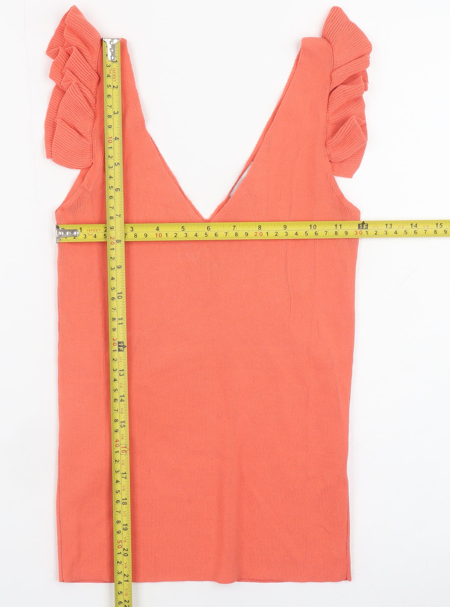 Next Women's Orange Ruffle Sleeve V-Neck Knit Tank Top Size 6