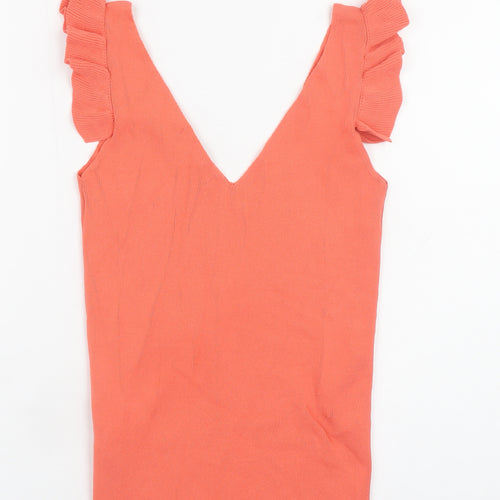Next Women's Orange Ruffle Sleeve V-Neck Knit Tank Top Size 6
