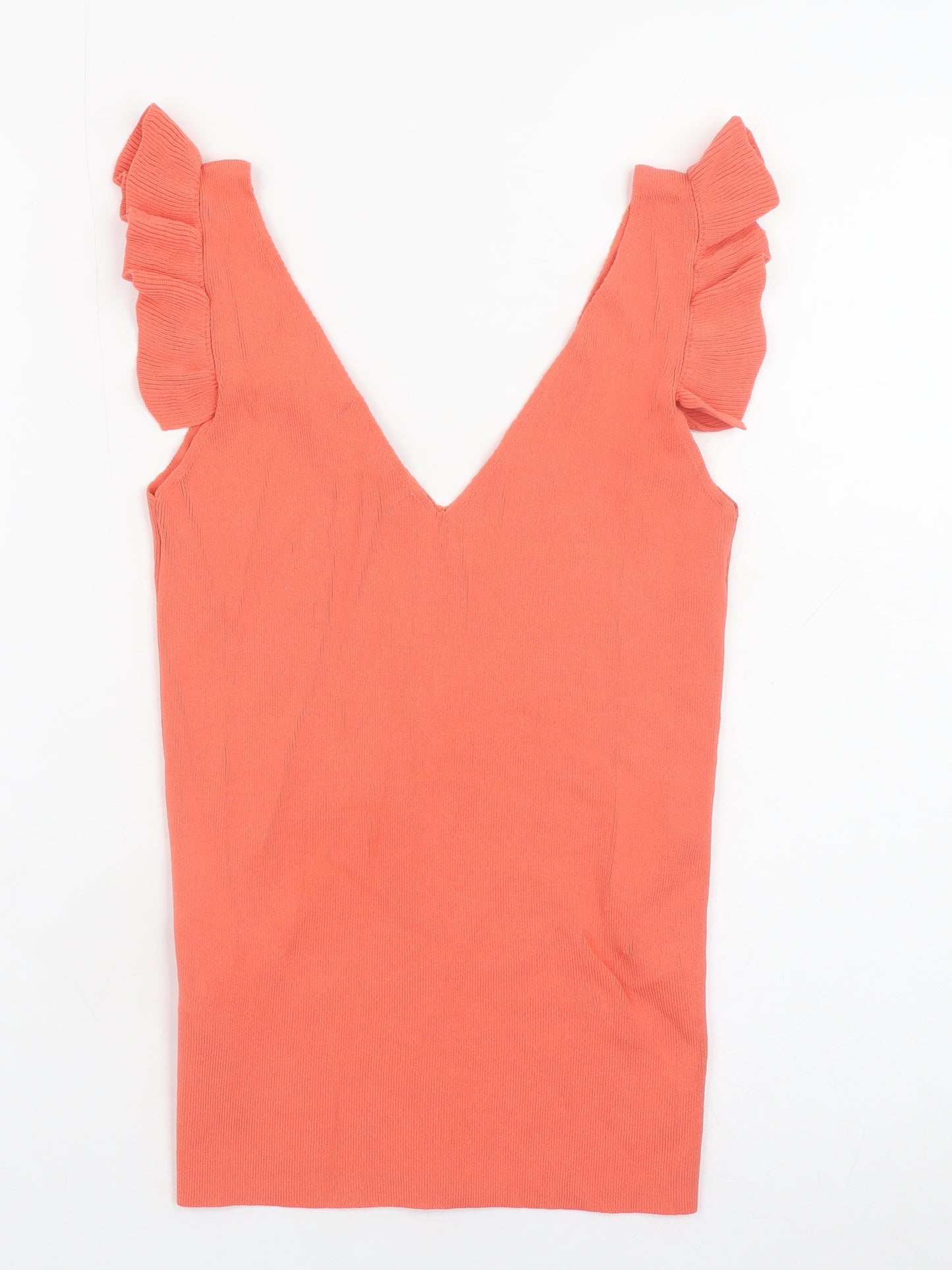 Next Women's Orange Ruffle Sleeve V-Neck Knit Tank Top Size 6