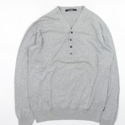 Peter Werth Men's Grey Cotton Henley Jumper Size M