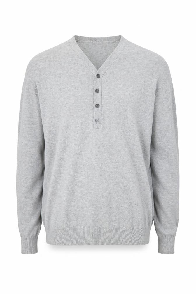 Front view of Peter Werth Men's Grey Cotton Henley Jumper, size M