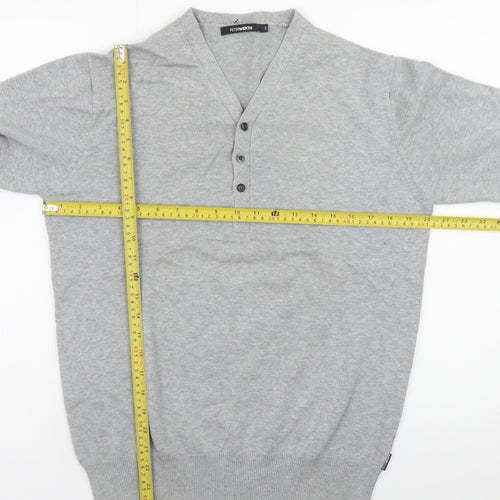 Peter Werth Men's Grey Cotton Henley Jumper Size M