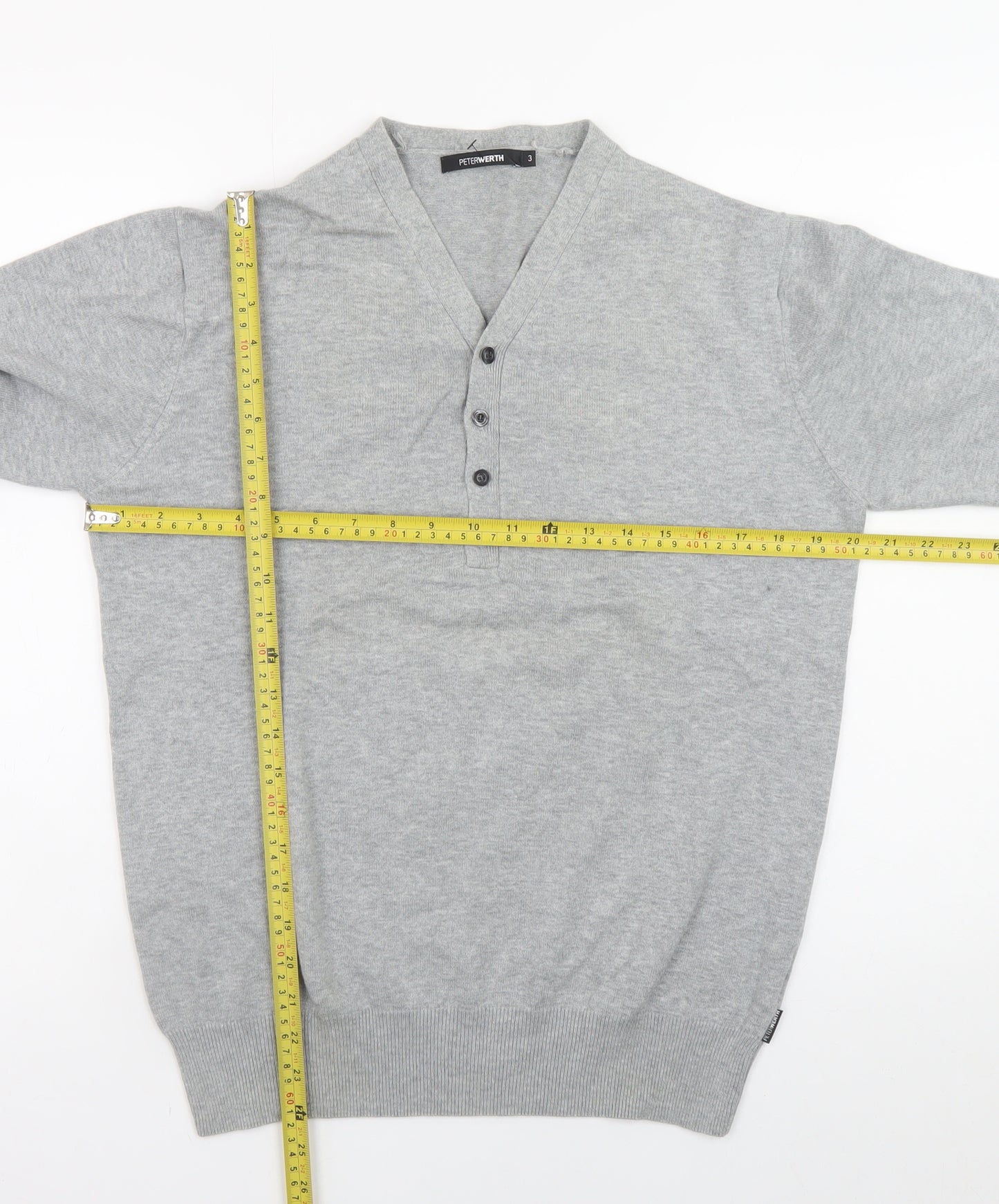 Peter Werth Men's Grey Cotton Henley Jumper Size M