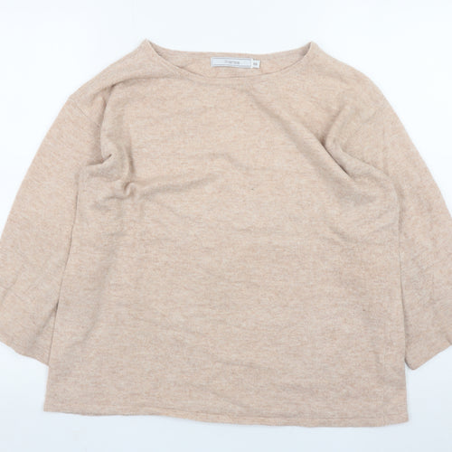 Fransa Womens Beige Wool Blend Boat Neck Pullover Jumper XS