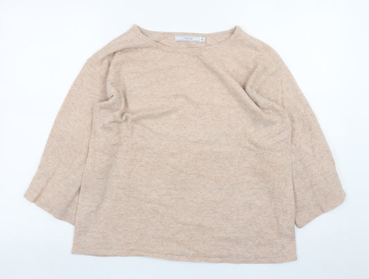Fransa Womens Beige Wool Blend Boat Neck Pullover Jumper XS