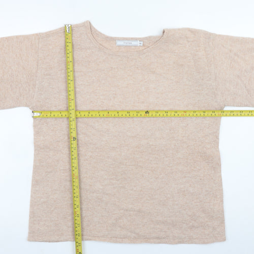 Fransa Womens Beige Wool Blend Boat Neck Pullover Jumper XS