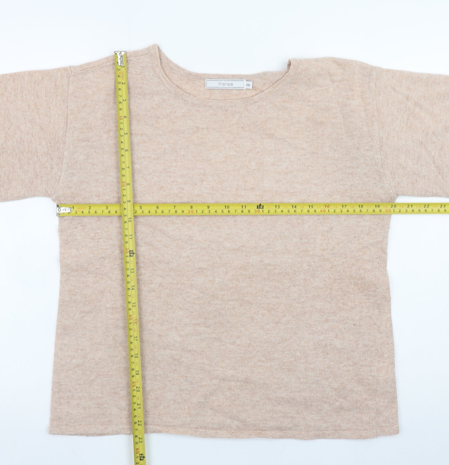 Fransa Womens Beige Wool Blend Boat Neck Pullover Jumper XS