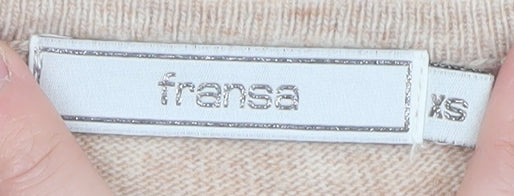 Fransa Womens Beige Wool Blend Boat Neck Pullover Jumper XS