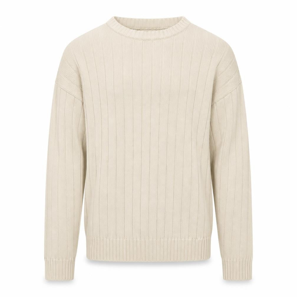 Front view of Cottonloom Men Beige Rib Knit Cotton jumper L