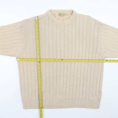 Cottonloom Men Beige Rib Knit Cotton Pullover Jumper L