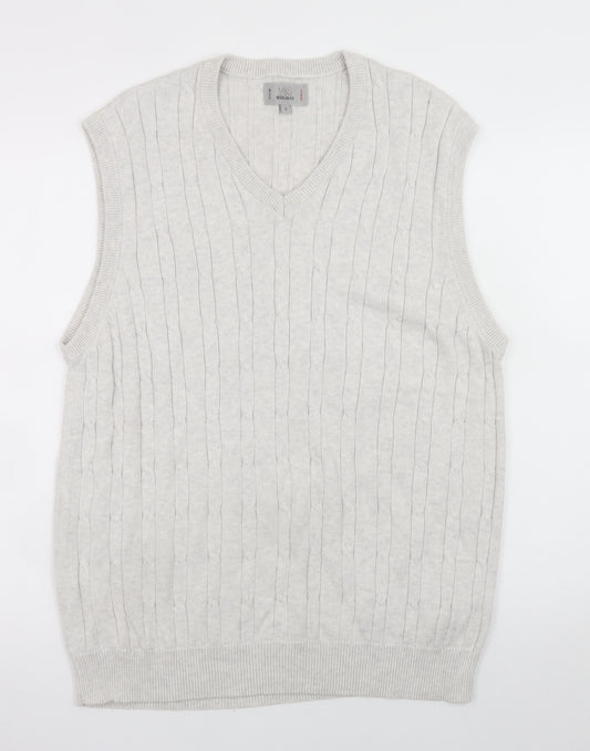 Marks and Spencer Men Ivory Cable Knit Cotton Vest L