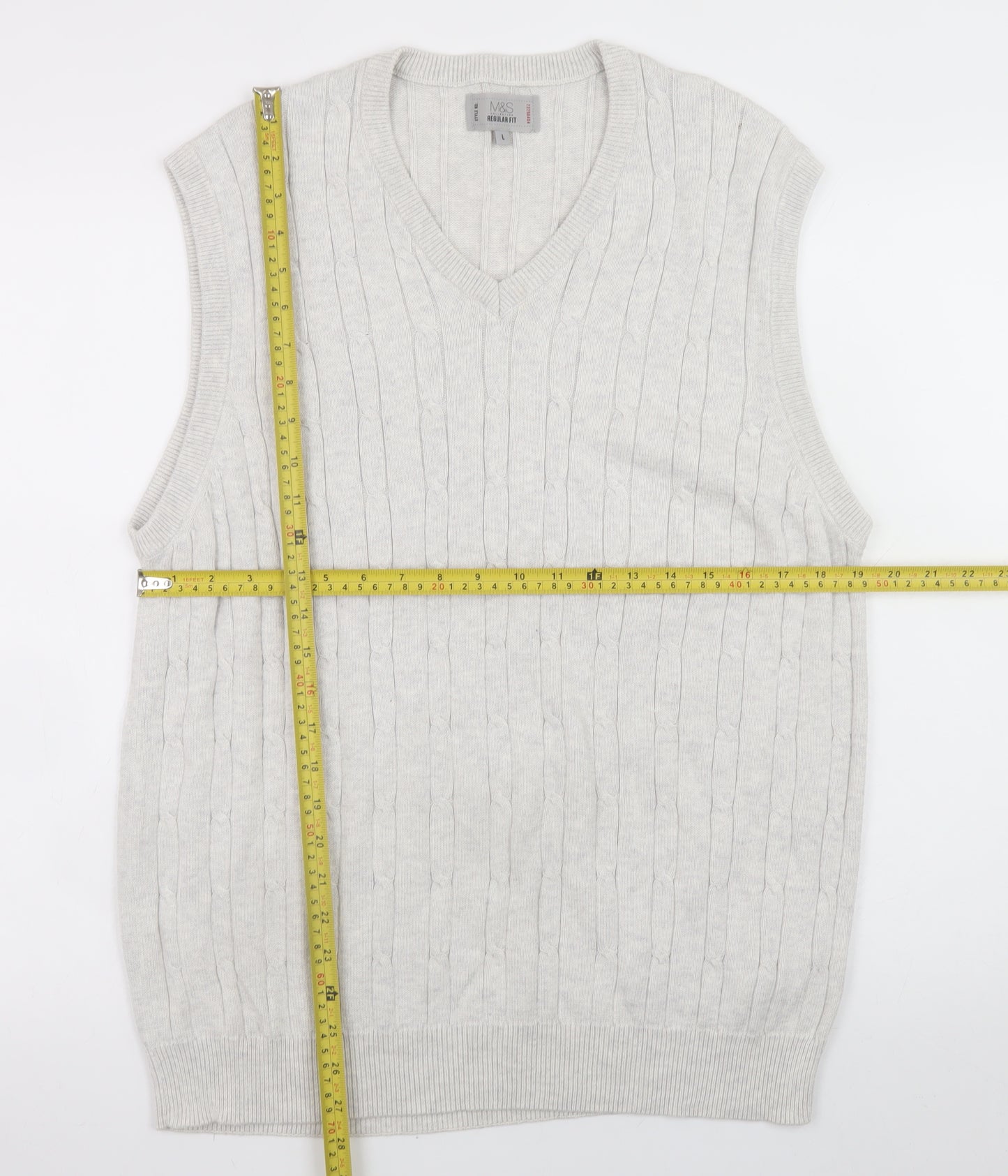Marks and Spencer Men Ivory Cable Knit Cotton Vest L