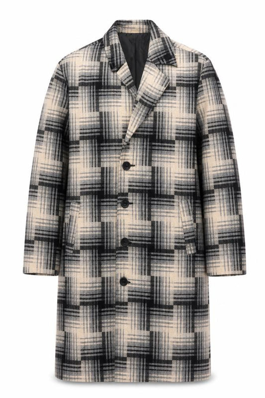 Front view of Bolongaro Trevor Women’s Grey Check Wool Blend Long Overcoat M