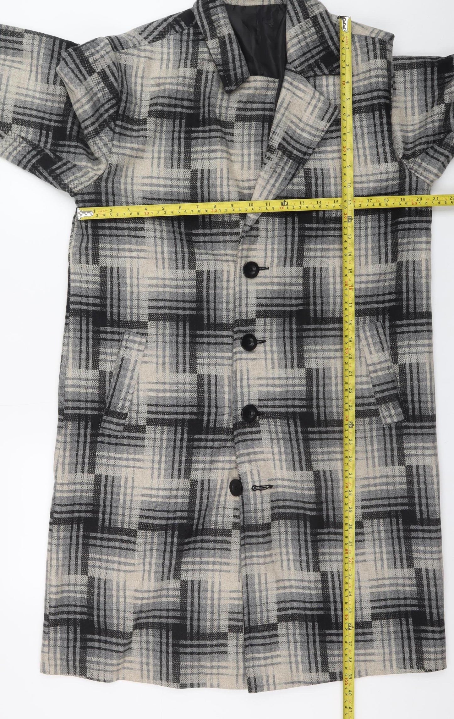 Bolongaro Trevor Women’s Grey Check Wool Blend Long Overcoat M