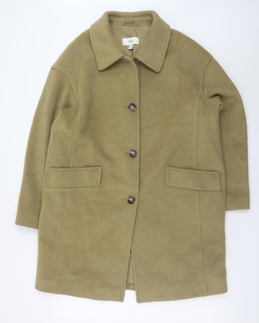 Marks and Spencer Women's Beige Mid-Length Wool Look Overcoat Size 14