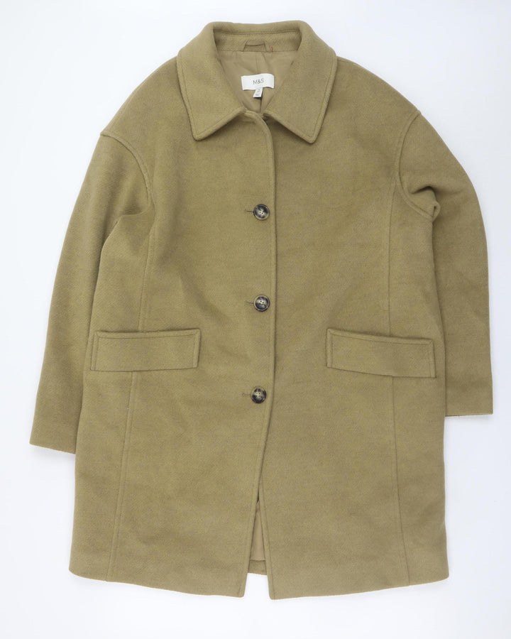Marks and Spencer Women's Beige Mid-Length Wool Look Overcoat Size 14