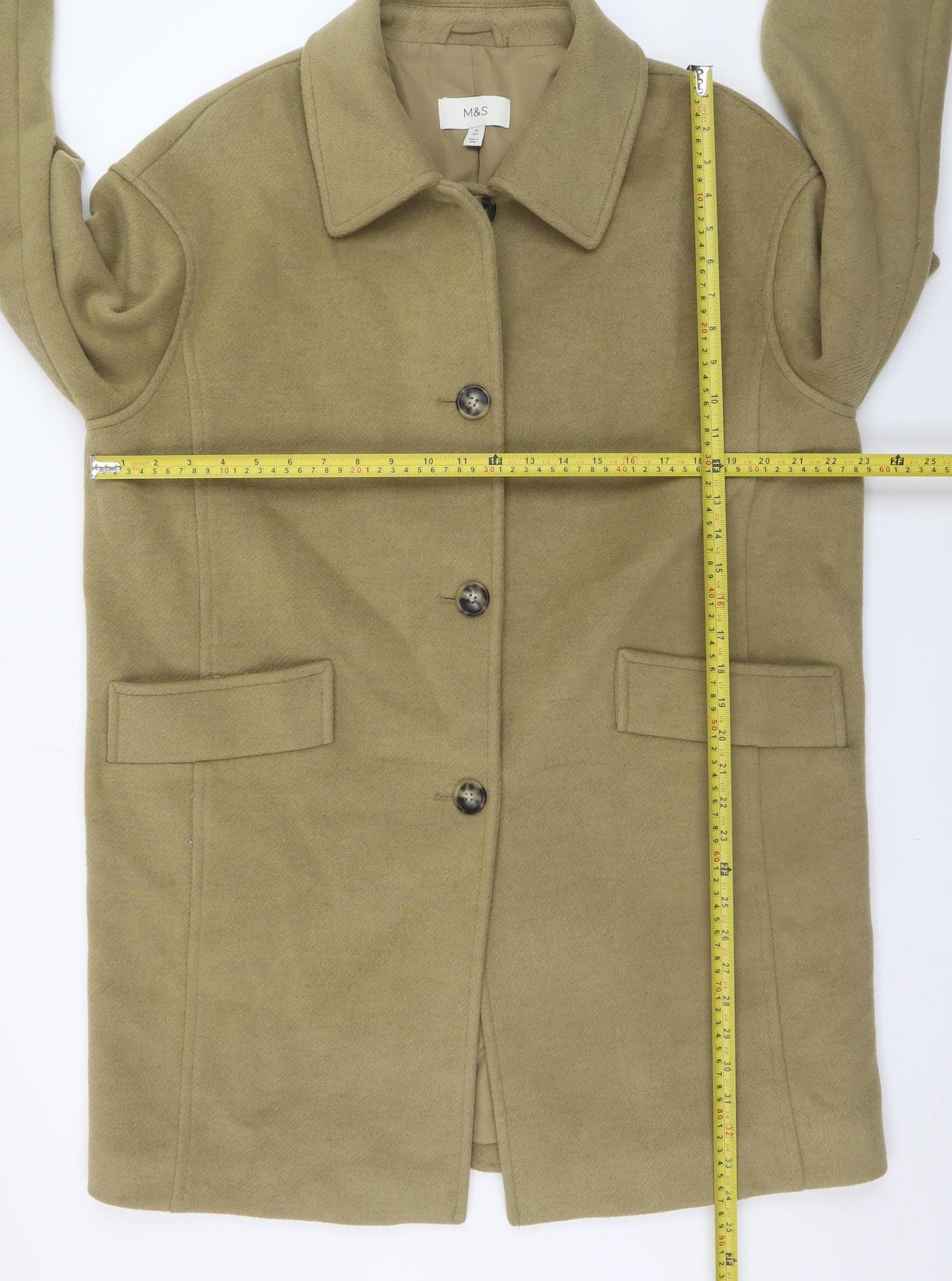 Marks and Spencer Women's Beige Mid-Length Wool Look Overcoat Size 14