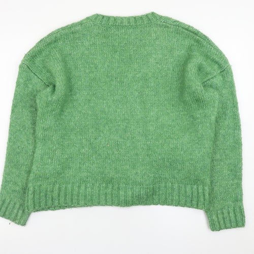 Marks and Spencer Women's Green Cable-Knit V-Neck Jumper Size M