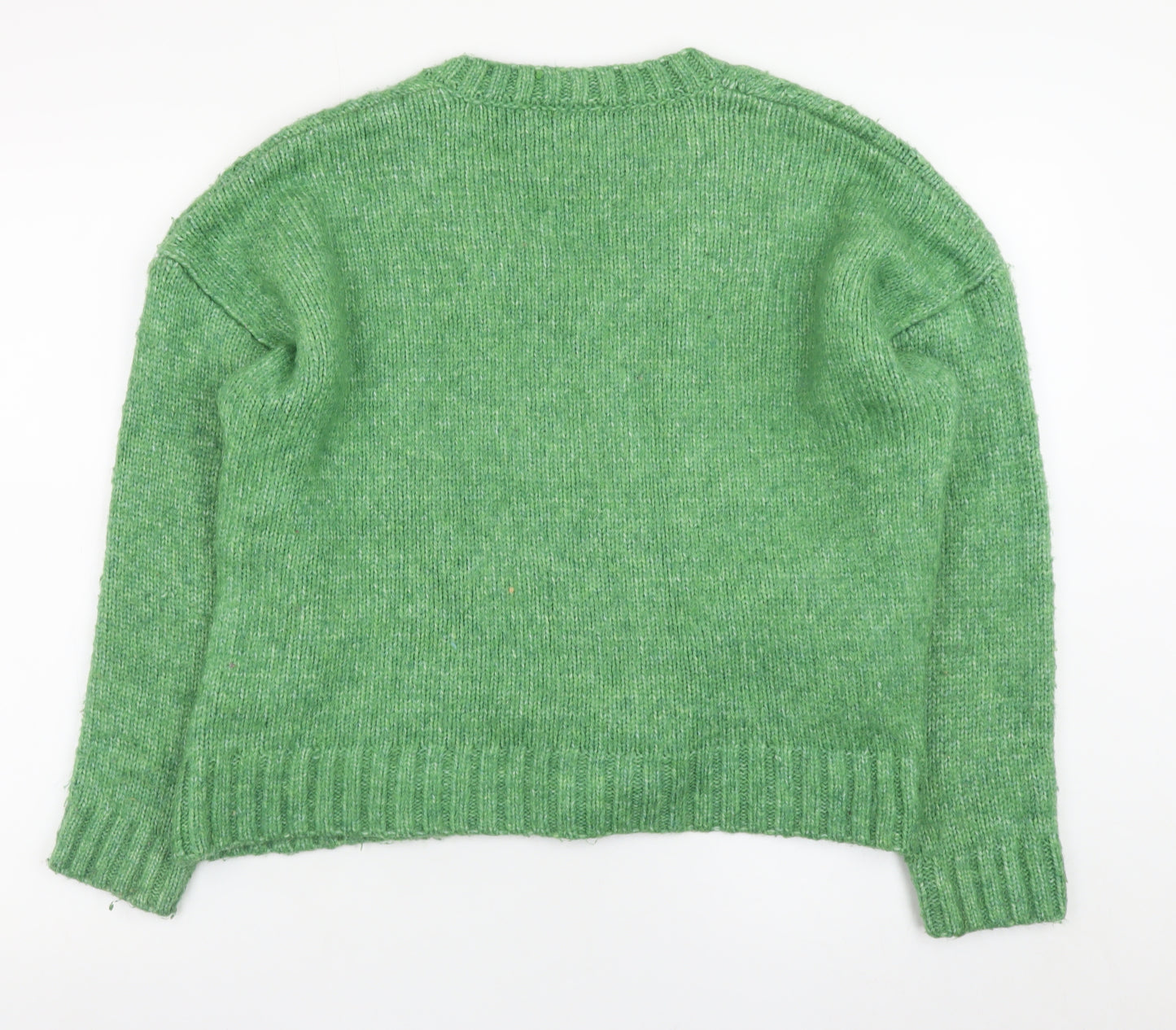 Marks and Spencer Women's Green Cable-Knit V-Neck Jumper Size M