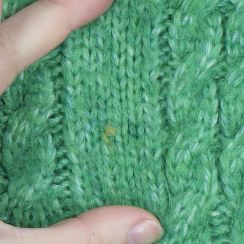 Marks and Spencer Women's Green Cable-Knit V-Neck Jumper Size M