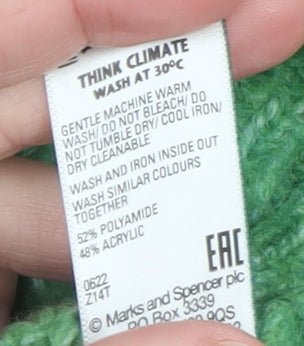 Marks and Spencer Women's Green Cable-Knit V-Neck Jumper Size M