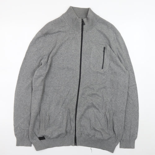Dissident Men's Grey Full Zip Cotton Jumper XL