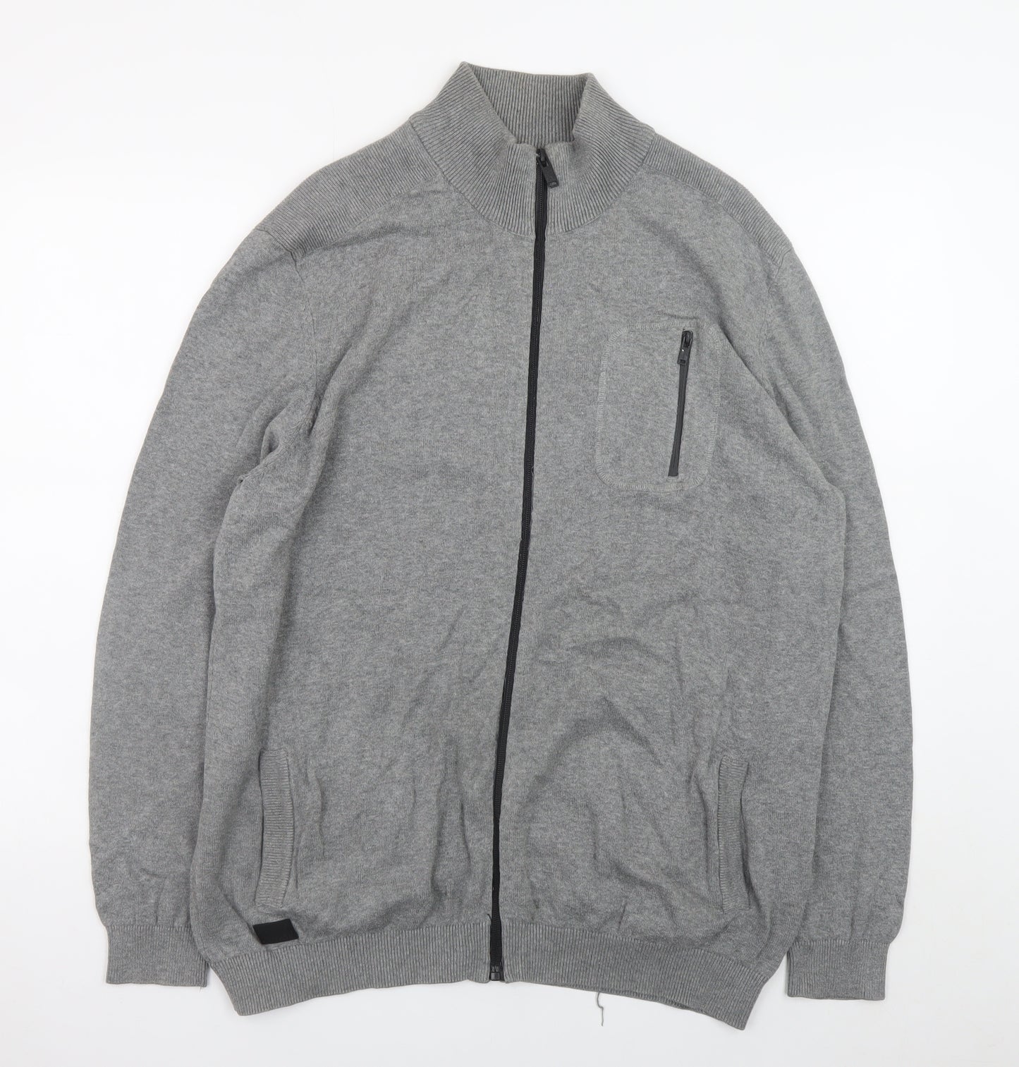 Dissident Men's Grey Full Zip Cotton Jumper XL